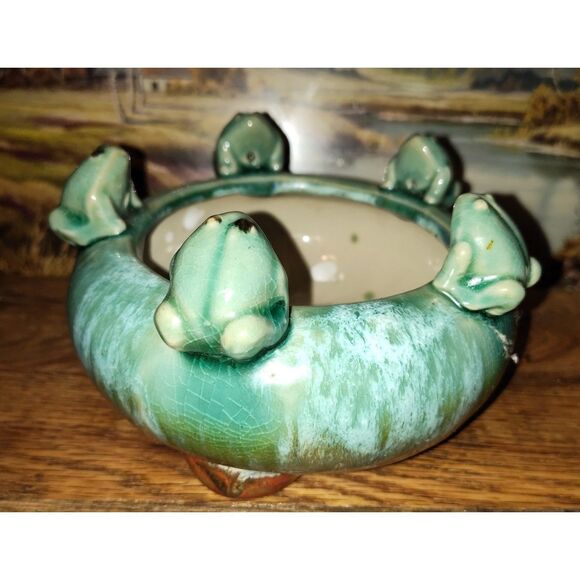 Retro Vintage Brown Drip Frog Planter, Candle Holder, Centerpiece - Picture 3 of 5